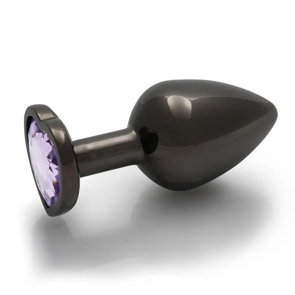Анальна пробка Ouch! Heart Gem Butt Plug Medium, 8 см (чорний) - фото 5