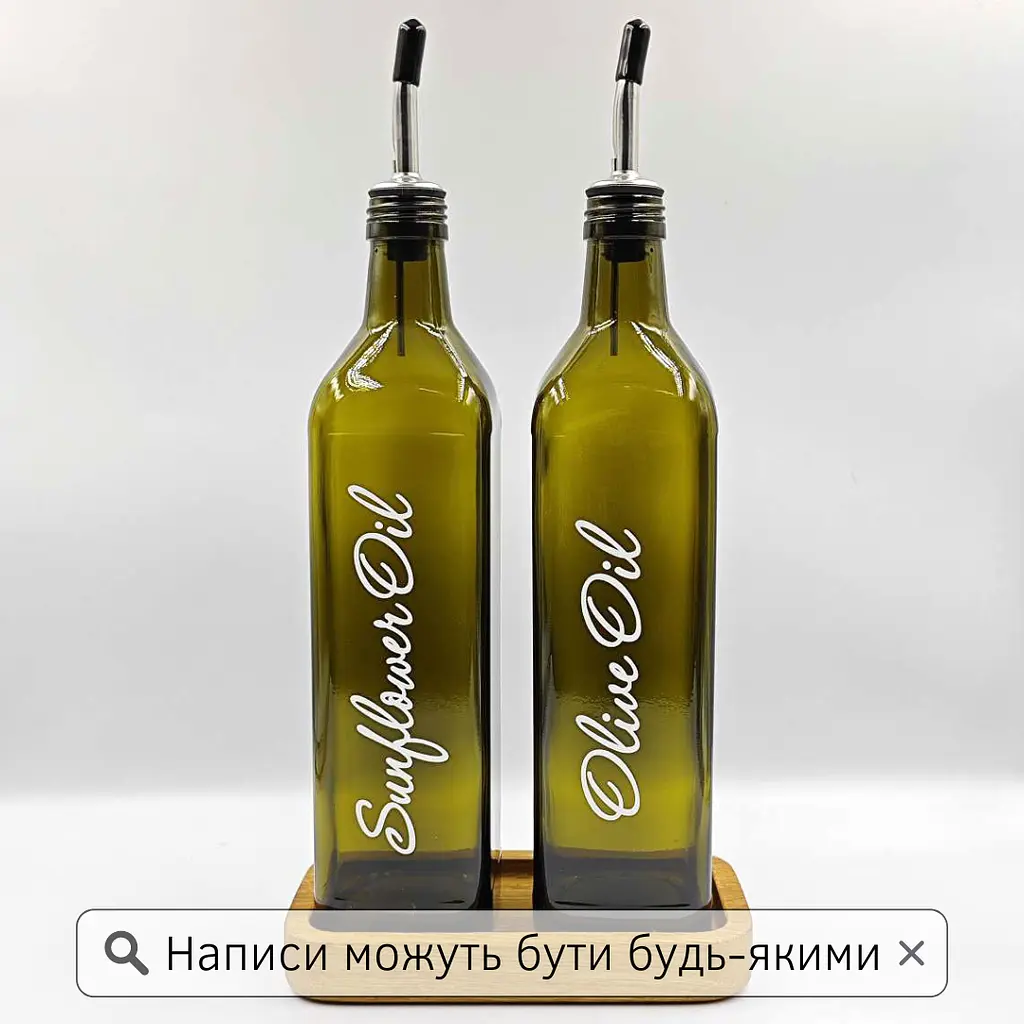 Набір скляних пляшок для олії та оцту з дерев'яною підставкою 2 шт. 750 мл (англ.) - фото 2