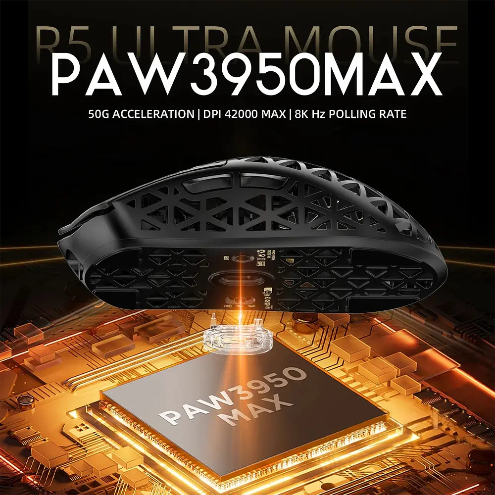 Мишка Attack Shark R5 Ultra, Wireless, PAW3950MAX сенсор, 42000dpi., 6кн., Black - фото 5