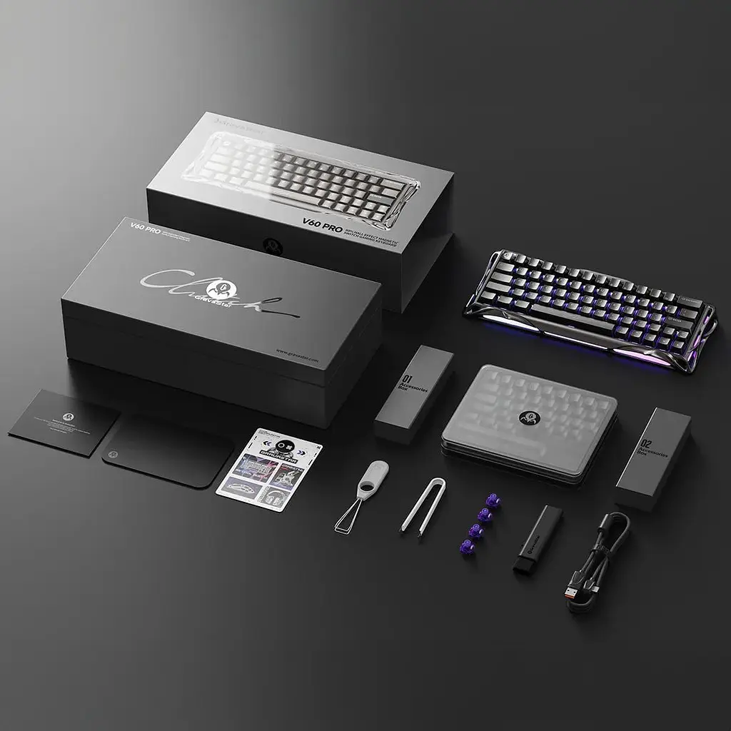 Клавиатура GravaStar Mercury V60 Pro 60 keys Blackcore 8K USB-A RGB Interstellar Silver (GSV60PRO_XTAL_BLK) - фото 4