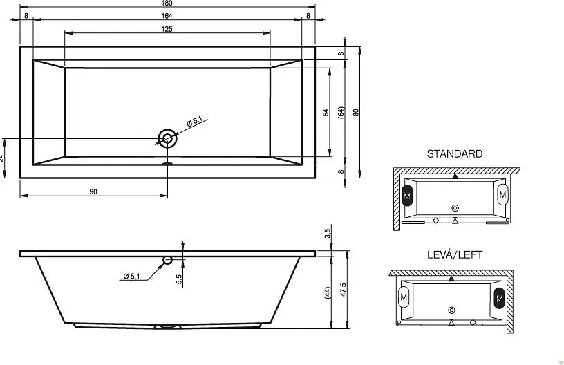 Ванна акриловая Rho Lusso 180x80 BA9800500000000 Белый - фото 2