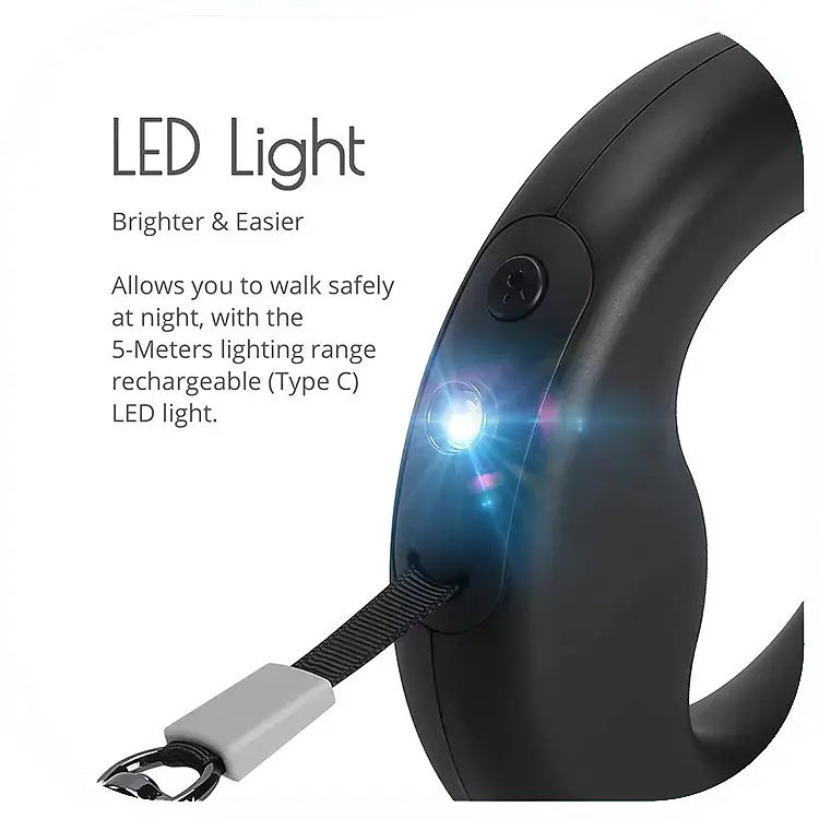 Собачий повідець SKEPPY з кільцем з LED підсвічуванням · Автоматичний висувний повідець – рулетка для вихованця 3 метра - фото 3