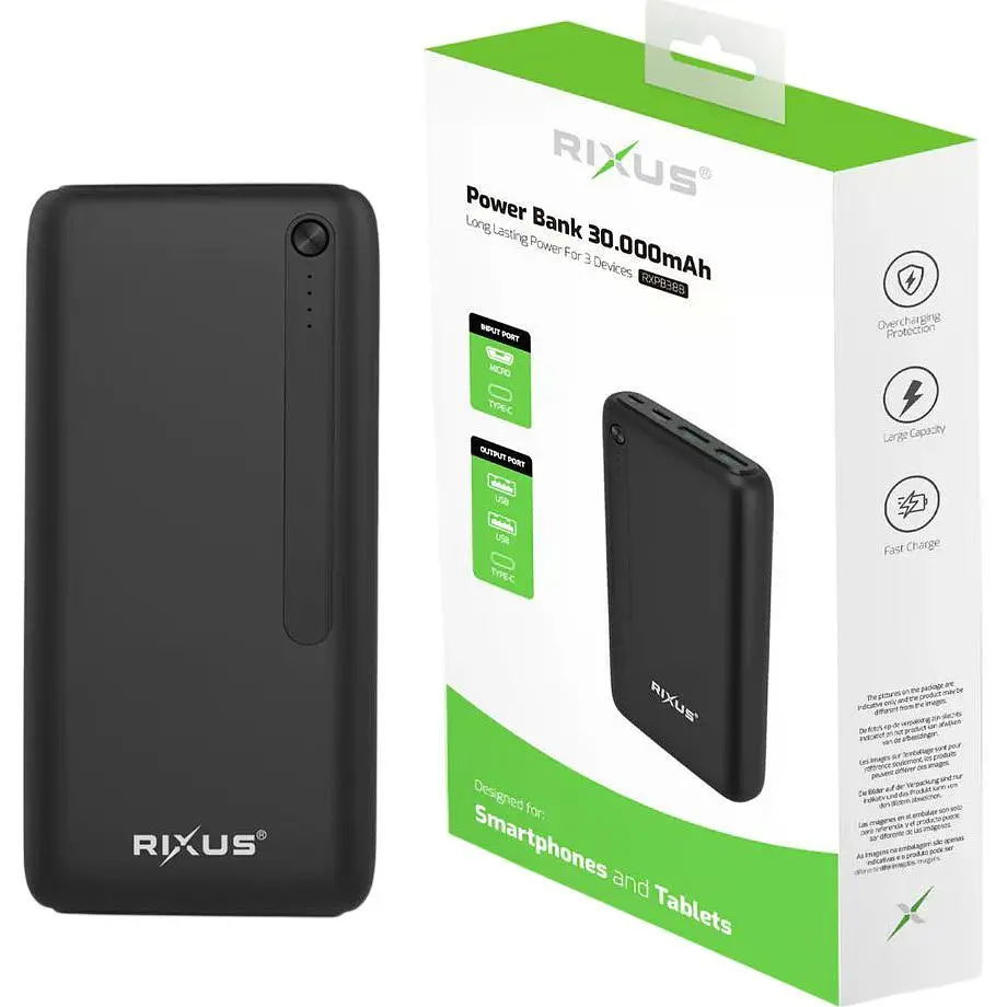 Зовнішній акумулятор Rixus RXPB38B 30000mAh 22.5W Black [154127] - фото 4