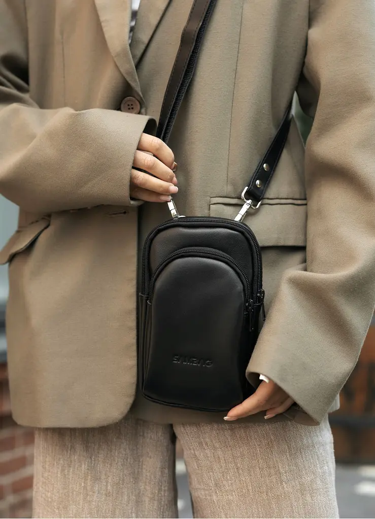Жіноча шкіряна сумка Sambag Modena для телефону чорна 19 х 11 х 3 см (96093101) - фото 3
