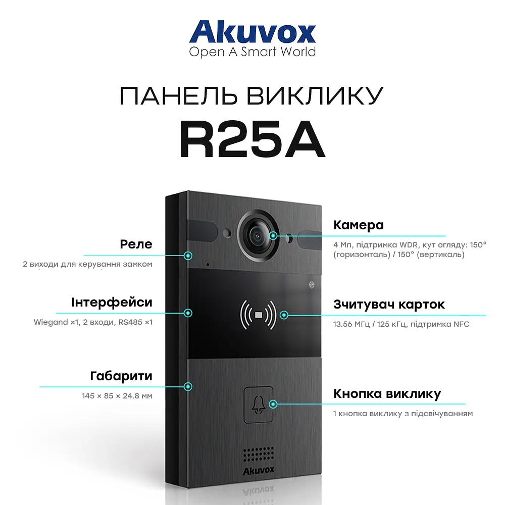 IP-відеопанель 4Mp Akuvox R25A SIP зі зчитувачем EM-Marine / Mifare / NFC (00-00002753) - фото 4