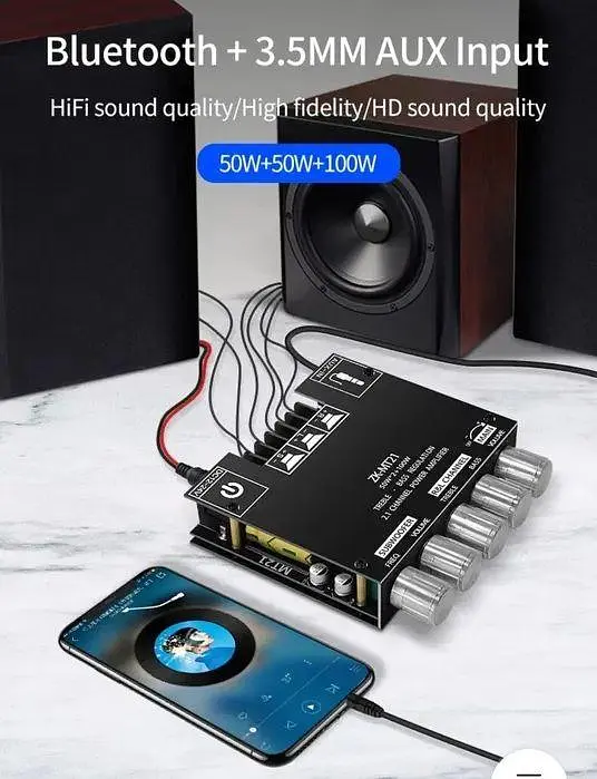 Підсилювач потужності ZK-MT21 Bluetooth + ресивер сабвуфера - фото 4