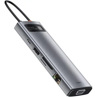 Концентратор Baseus USB3.1 Type-C to USB C(PD)100W/HDMI 4K 30Hz/VGA/USB3.2/RJ45/SD+TF 9in1 Grey (CAHUB-CU0G) - фото 5
