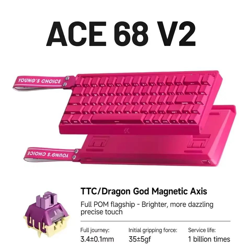 Ігрова магнітна клавіатура MCHOSE ACE 68 V2 / Дротове підключення / Dragon God Magnetic Axis Switch / Pink - фото 2