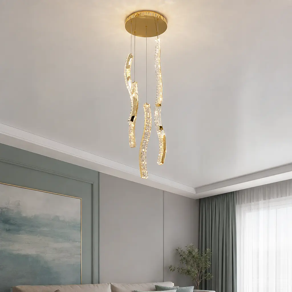 Висока золота каскадна LED люстра Artlight 625/5GD на 5 прозорих скляних елементів 42W - фото 2