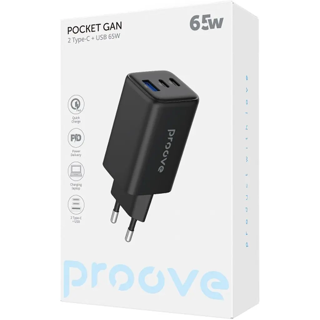 Сетевое зарядное устройство Proove Pocket GaN 65W 2 USB-C/USB-A Black (WCPG65121201) [130258] - фото 2