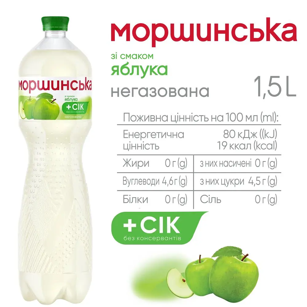 Напій Моршинська зі смаком яблука негазований 1.5 л - фото 3