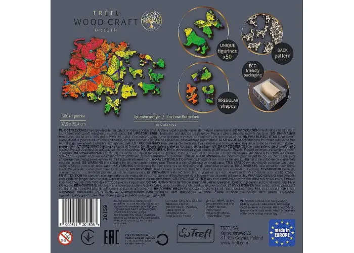 Пазл Trefl деревянный фигурный Цветные бабочки 500+1 эл. (20159) - фото 6