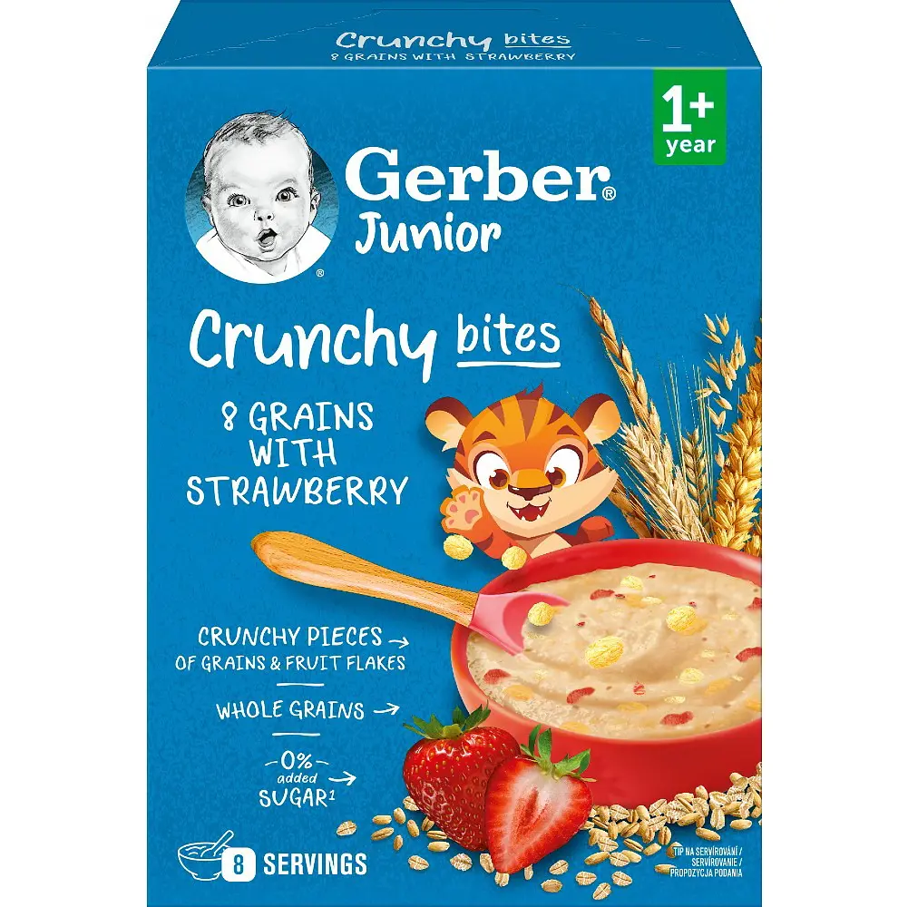Дитяча каша суха швидкорозчинна Gerber Мультизлакова з хрусткими пластівцями та шматочками полуниці від 1 року 400 г (2 шт. х 200 г) - фото 2