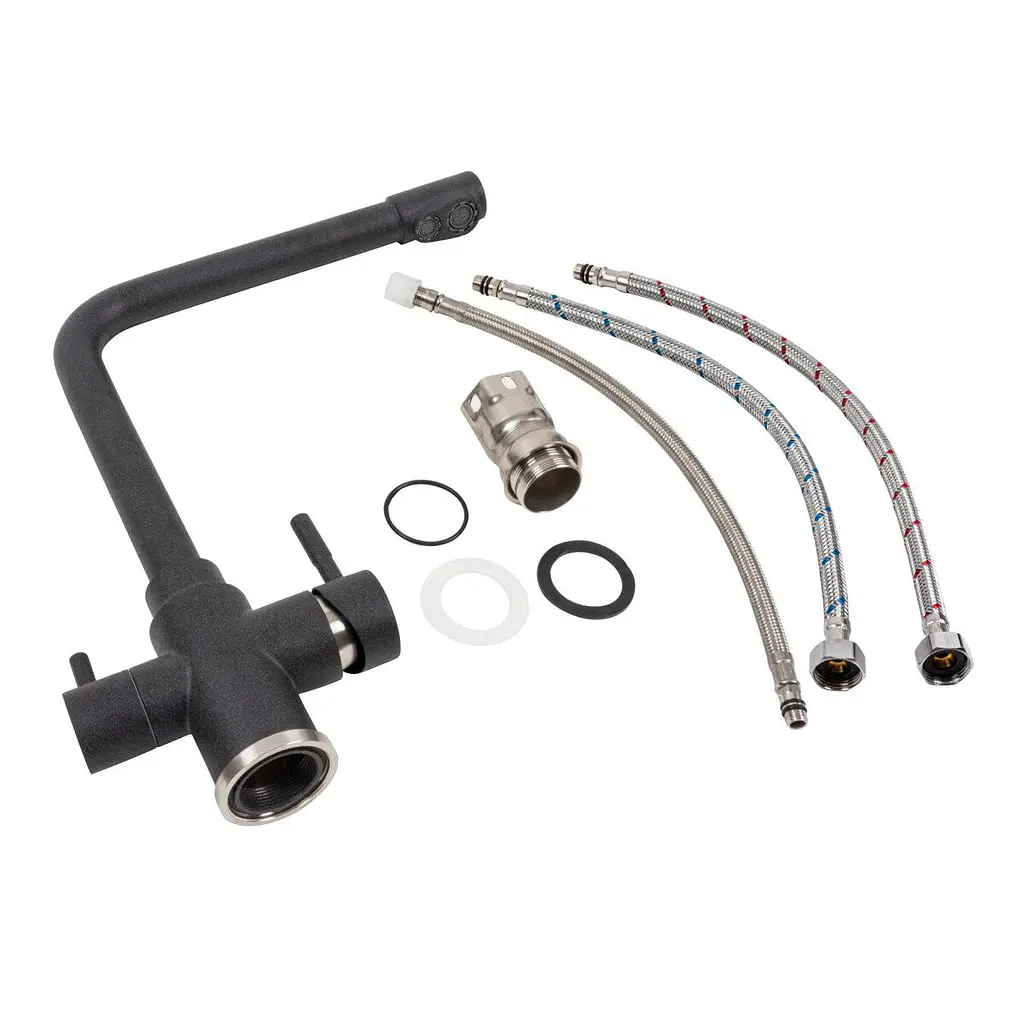 Смеситель под фильтр Platinum KT 8201 (8626) поворотный двухрычажный из нержавеющей стали карбон - фото 2