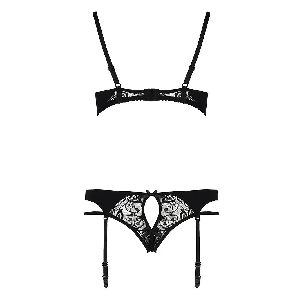 Комплект білизни Passion PAULINE SET S/M, black, стрепи, ліф, стрінги і пояс для панчох - фото 6