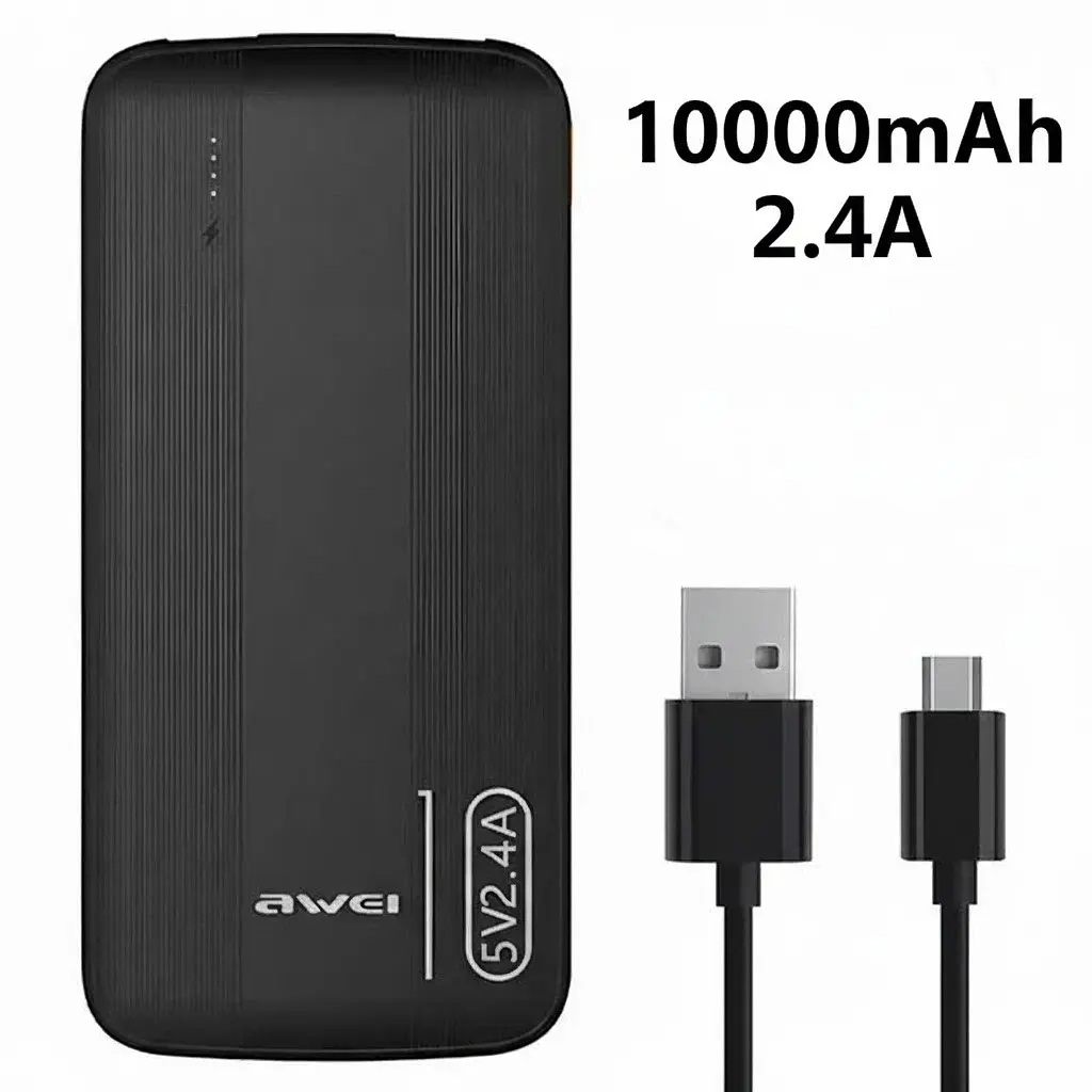 Повербанк AWEI P20K 10000mah 2.4A Чорний, портативна зарядка для телефона, зовнішній акумулятор power bank - фото 7