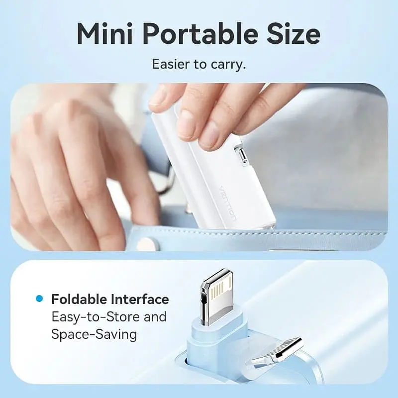 Універсальна мобільна батарея Vention 4800mAh 22,5W PD USB-C In/Out LED display with built-in Lightning cable Black (FHRB0) - фото 5