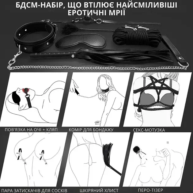 Еротичний набір I’MCUM Full Control БДСМ для рольових ігор 10 предметів Чорний (7970379617688) - фото 3