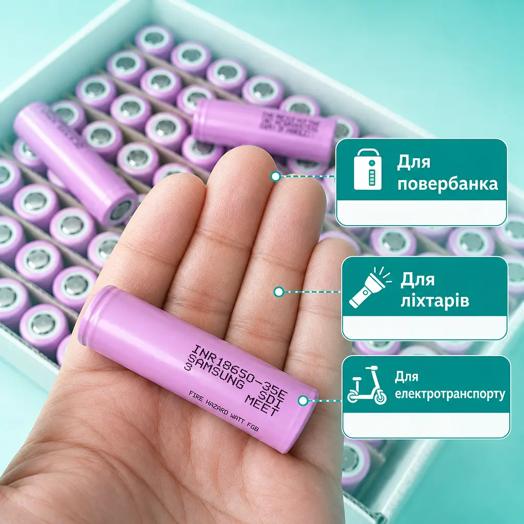 Акумулятори Samsung 35E 18650 3500 mAh Li-Ion 3.7V набір 5 штук, літій-іонна батарея для електроніки та акумуляторних збірок - фото 5