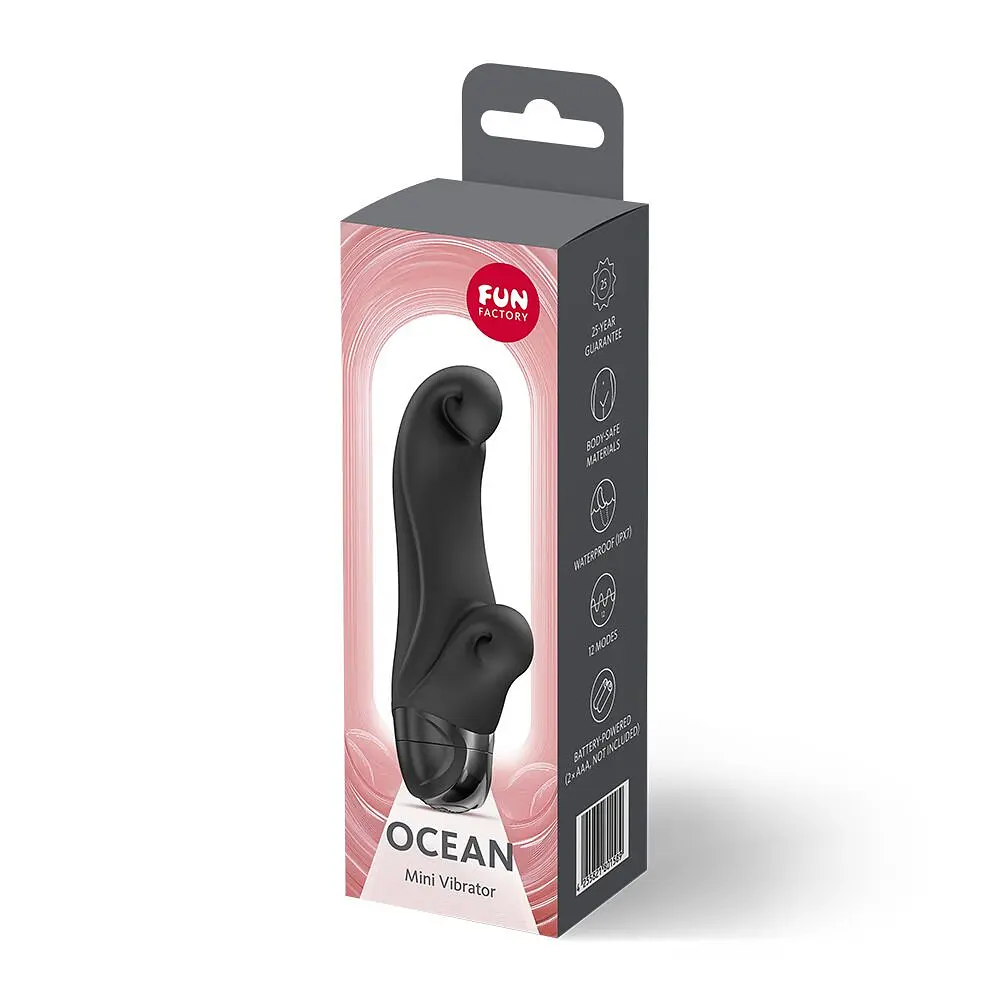 Вібратор-кролик Fun Factory OCEAN Black, для клітора та точки G, 6 режимів, на батарейках - фото 4