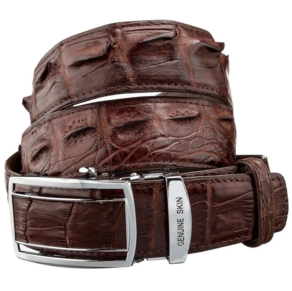 Ремінь-автомат з натуральної шкіри крокодила (каймана) коричневий CROCODILE LEATHER 18235 120 см - фото 11