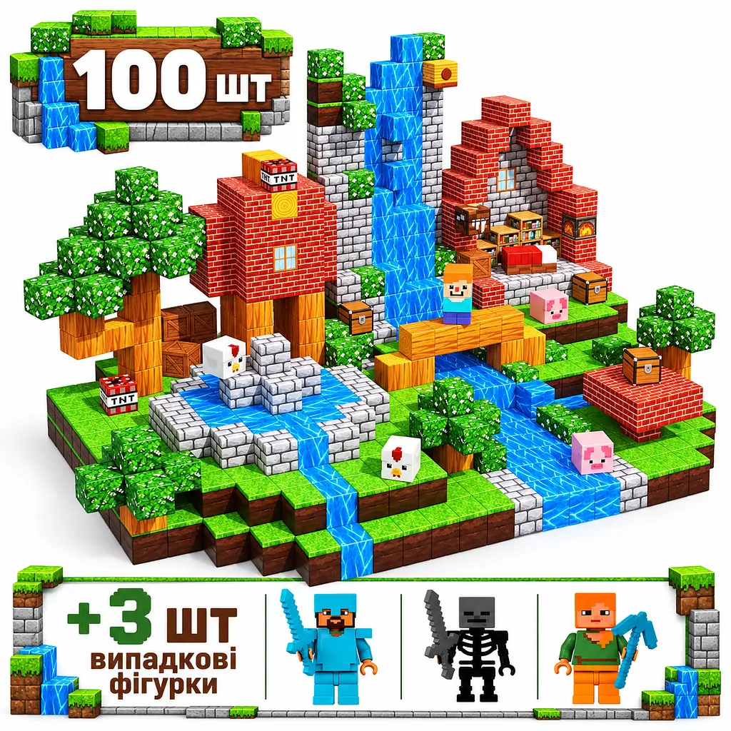 Магнітний конструктор Minecraft 100 шт по грі Майнкрафт Лісова ферма Mk001061 - фото 2