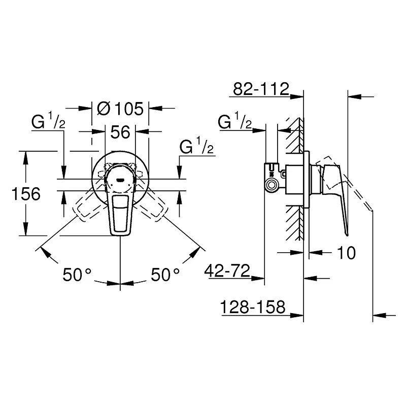 Набір гігієнічного душа прихованого монтажу Grohe Bau Loop UA11104200, Хром - фото 5