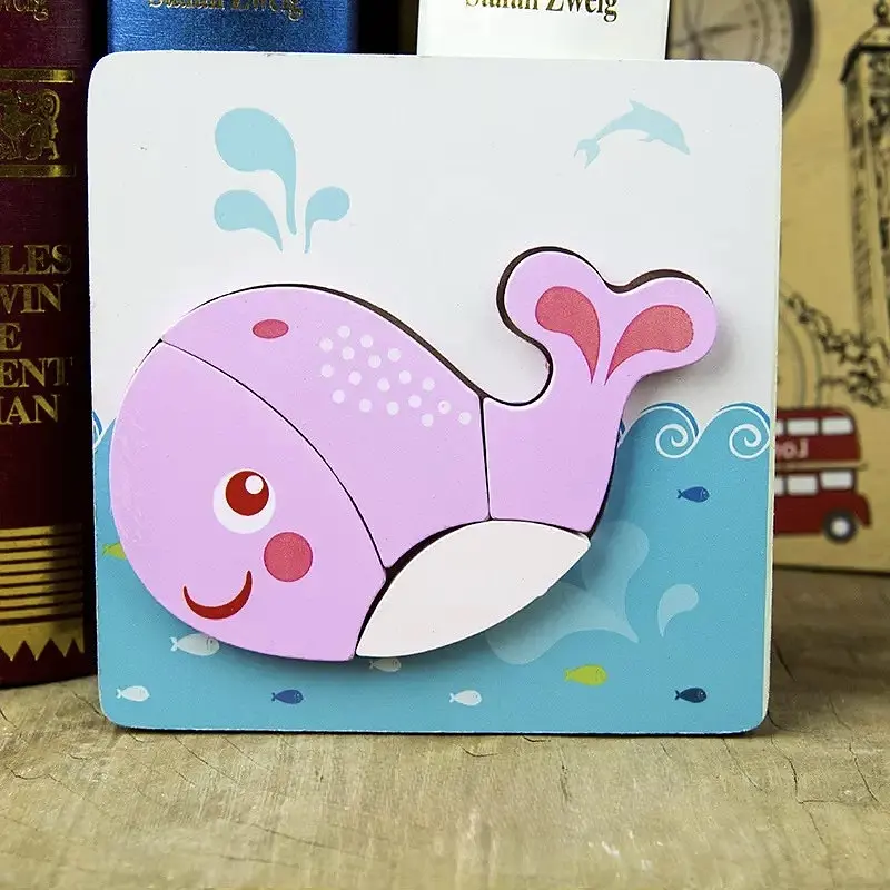 Дерев’яний пазл для дітей Кит 15×15 см розвиваюча іграшка дитячий пазл морські тварини сортер для малюків - фото 2