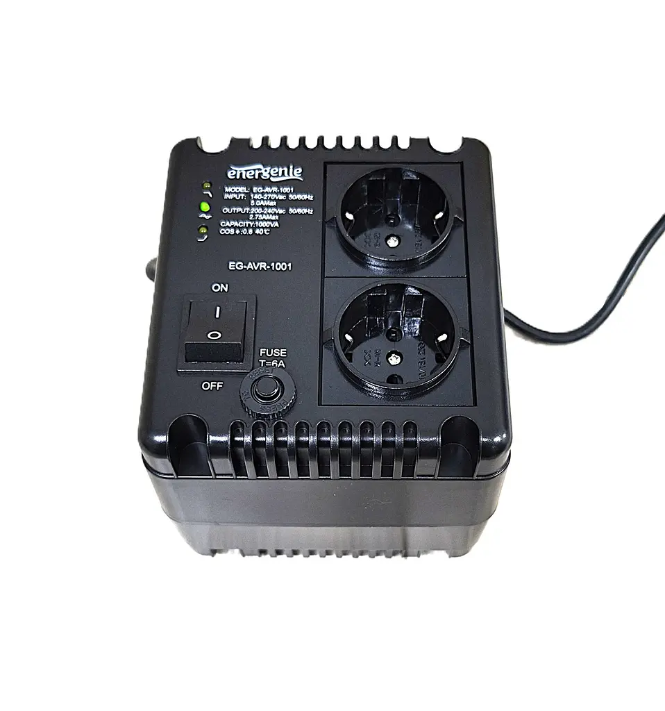 Стабілізатор напруги релейний EnerGenie EG-AVR-1001, 1000VA/600Вт, 140-270В, 2 розетки, однофазний - фото 4