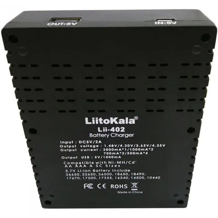 Зарядний пристрій LiitoKala Lii-402 на 4 акумулятори AA, AAA, Li-Ion, LiFePO4 з Power Bank - фото 4