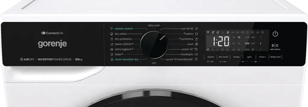 Стирально-сушильная машина Gorenje фронтальная 9 (6) кг 1400 A 55см инвертор дисплей Wi-Fi белый - фото 10