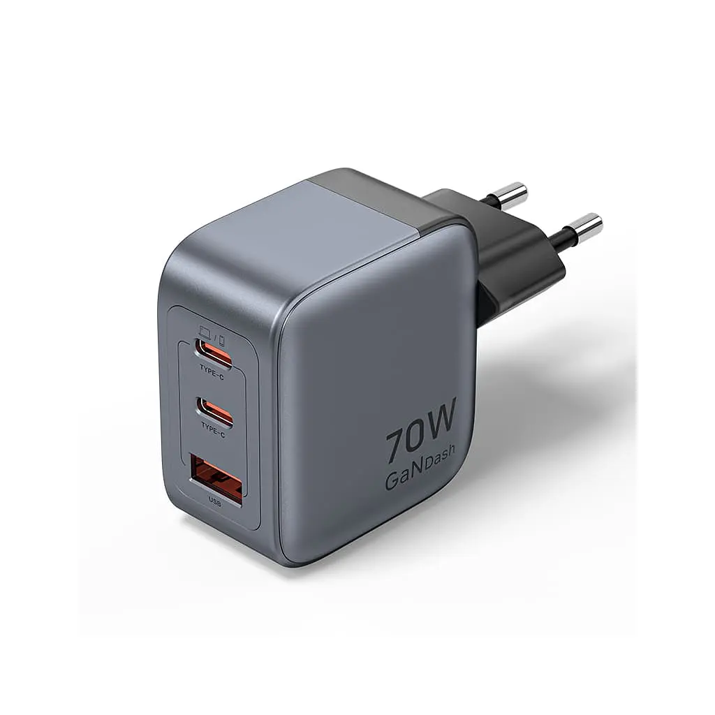 Зарядний пристрій Vention 2xUSB-C PD 70 Вт + 1xUSB QC 3.0 22.5 Вт GaN сірий (FEXH0-EU)