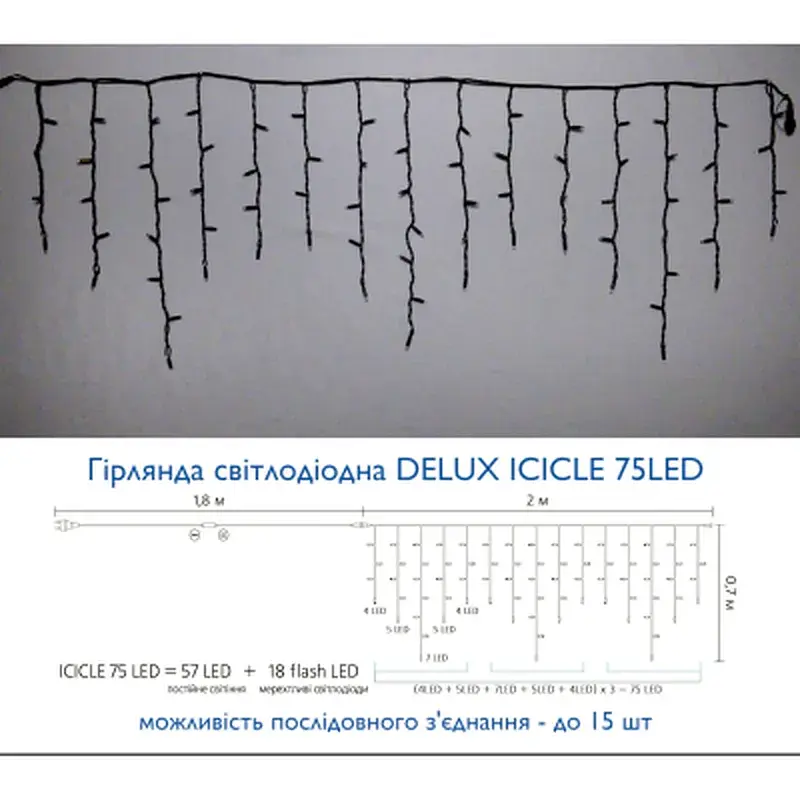 Гірлянда Delux ICICLE flash 75LED 2 х 0.7 м мульті/чорний IP44 EN (90012955) - фото 3