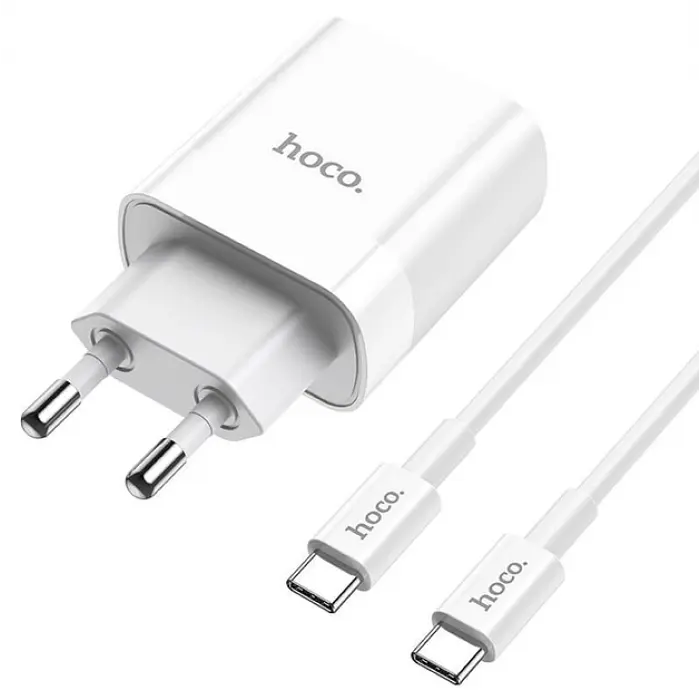 Адаптер сетевой HOCO C80A Type-C to Type-C cable rapido charger set C80A, 1USB/1Type-C, QC/PD, 20W, 3A Белый - фото 7