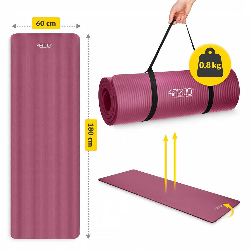 Килимок (мат) спортивний 4FIZJO NBR 180 x 60 x 1 см для йоги та фітнесу Burgundy (P-5905973406703) - фото 3