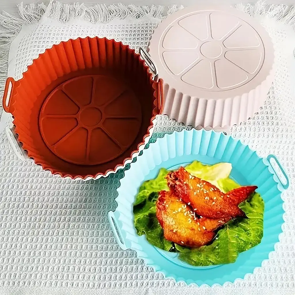 Кругла силіконова форма для аерогриля, духовки та мультипечі 21х21 см, Kitchen Master Зелений 87958 - фото 8
