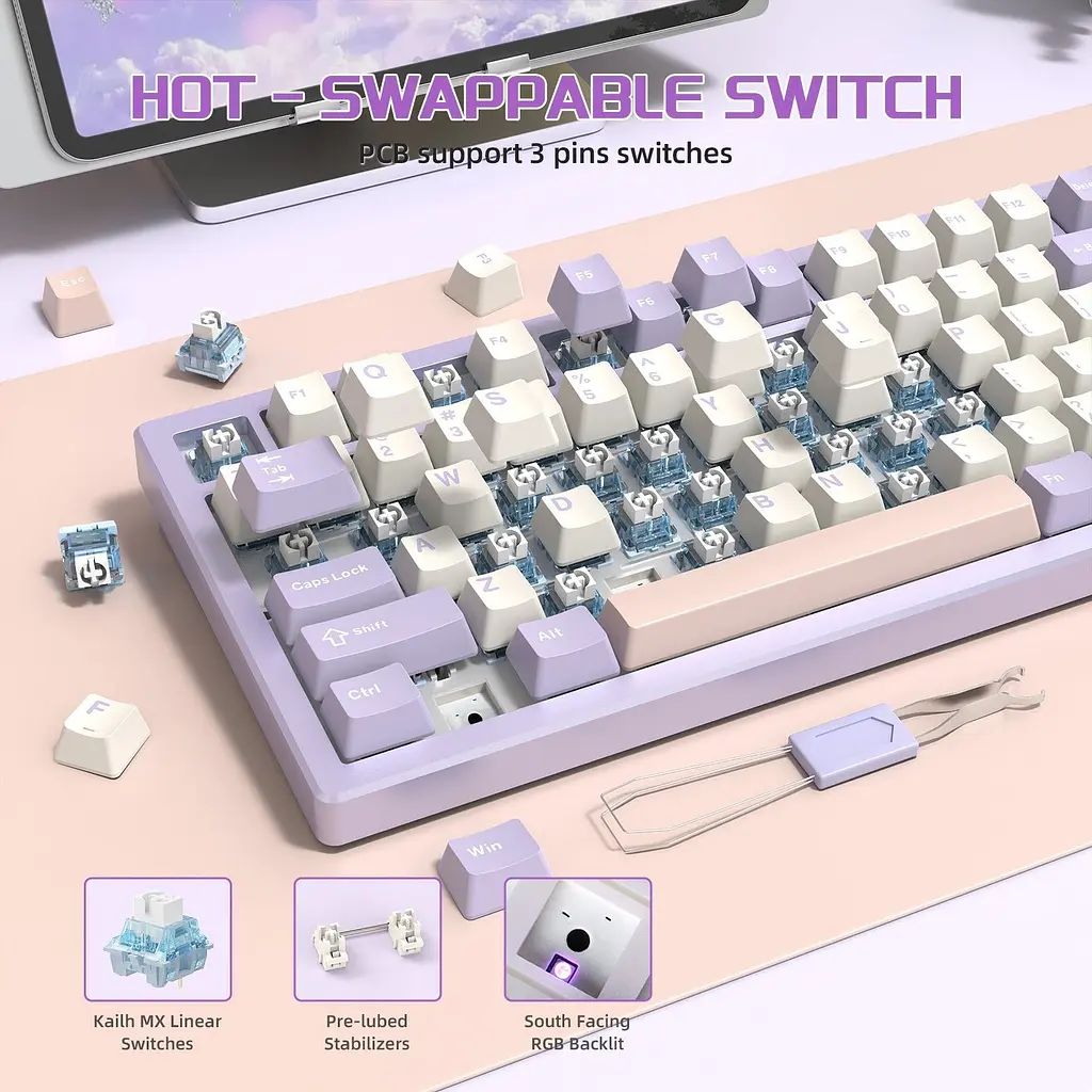 Клавіатура Attack Shark X75 RGB перемикачі Kailh MX сутінково-фіолетова (AS-6972792471464-TP-UA) [166745] - фото 7