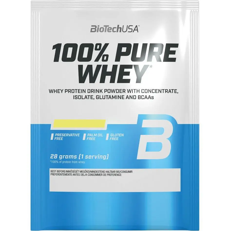 Набор протеина BiotechUSA 100% Pure Whey: Strawberry + Banana + Bourbon Vanilla 84 г (3 шт. 28 г) - фото 2