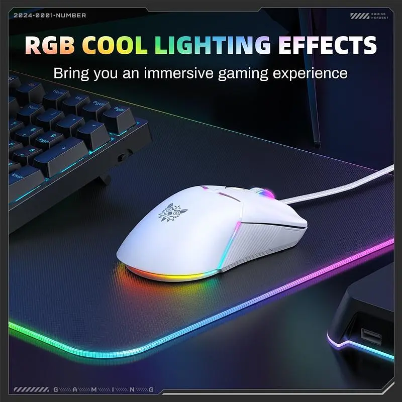 Компьютерная мышка Onikuma игровая проводная с RGB подсветкой и 6400 DPI для ПК и ноутбука Белый - фото 7