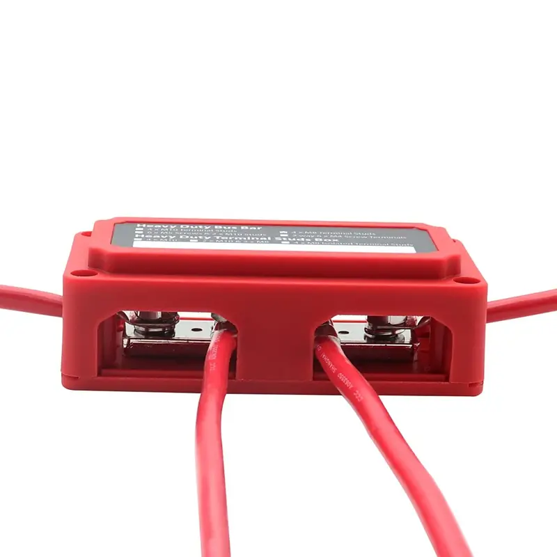 Распределительный блок с шиной Heavy Duty Bus Bar с 4-мя шпильками М10 для соединения кабелей 48V DC, до 300A (красный) (101066) - фото 4