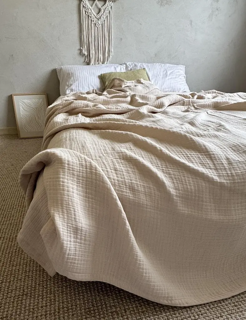 Покривало Zeintex Heaven муслінове бавовняне бежеве 240х280 см - фото 4