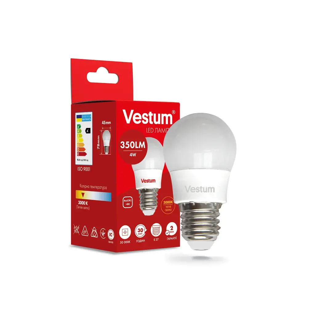 Лампочка Vestum LED G45 4W 3000K 220V E27 (1-VS-1206) - фото 2