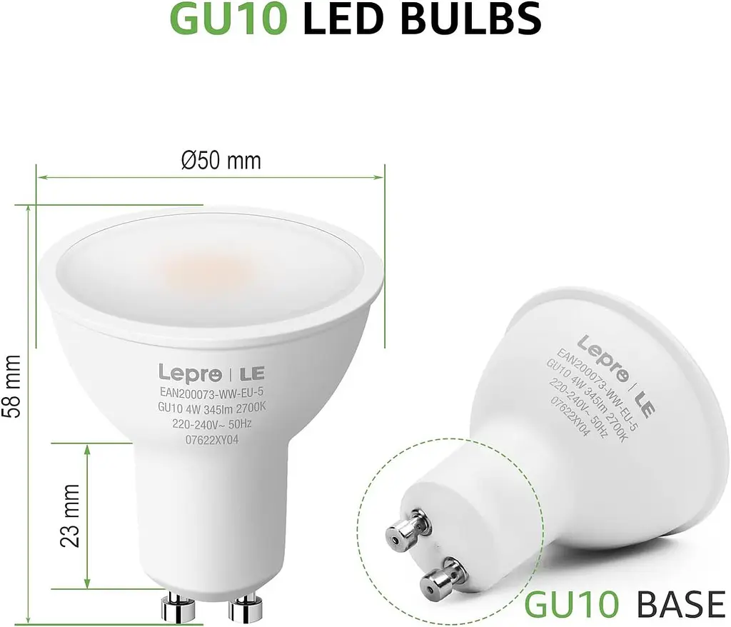 Светодиод Lepro GU10, 2700 K, теплый белый, заменяет галогенные лампы 32 Вт, светодиодная лампа мощностью 4 Вт, 345 лм. - фото 4