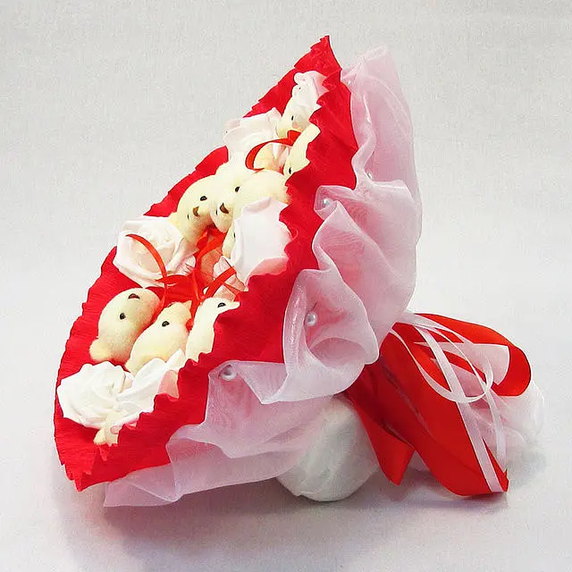 Букет из мягких игрушек 9 мишек 5338IT красный. - фото 3