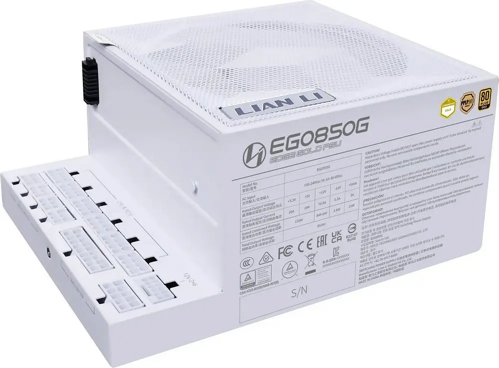 Блок питания Lian Li EDGE850, 80 Plus Gold, White, EU Cord (G9P.EG0850G.W000.EU) - фото 2