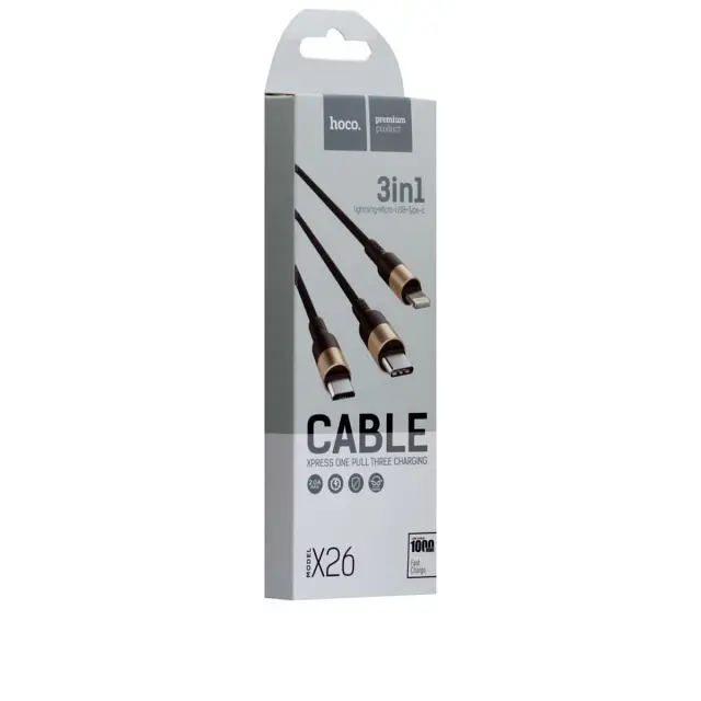 Кабель Hoco X26 Pisces Cable USB to microUSB / Lightning / TypeC 2A 1m Black - Red - фото 2