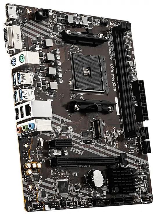 Материнская плата AM4 (A520) MSI A520M-A PRO, A520, 2xDDR4, Int.Video(CPU), 4xSATA3, 1xM.2, 1xPCI-E 16x 3.0, 1xPCI-E 1x 3.0, ALC892, 6xUSB3.2/6xUSB2.0, DVI-D/HDMI, MicroATX - фото 3