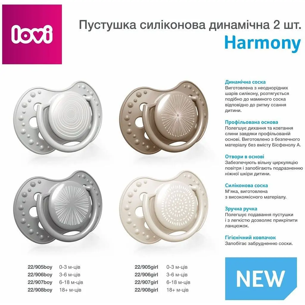 Пустышка силиконовая динамическая LOVI Harmony Boy 3-6 месяцев 2 шт. (22/906boy) - фото 6