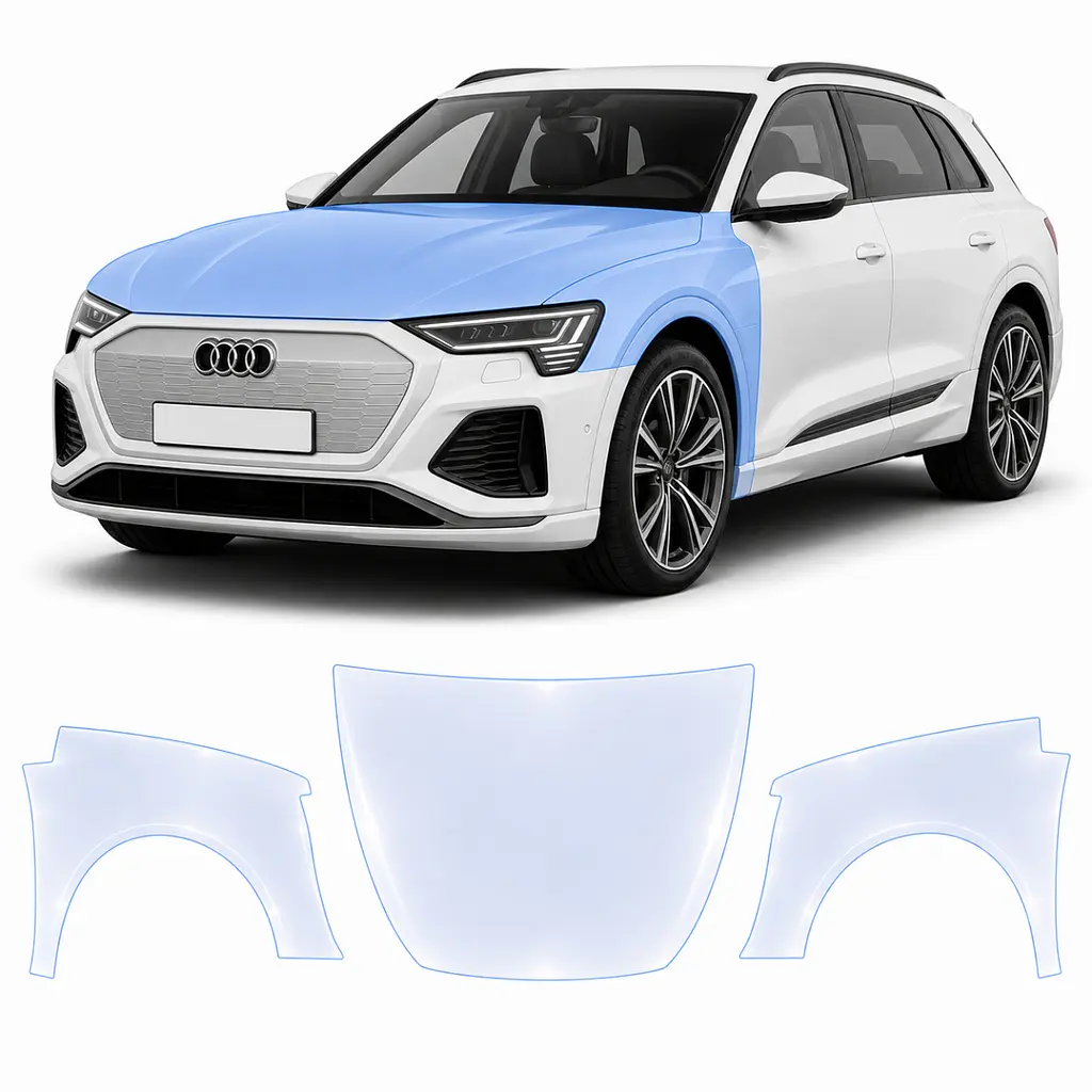Антигравійна захисна бронеплівка за лекалами для Audi Q8 e-tron GE facelift 2023-2025 - капот і передні крила