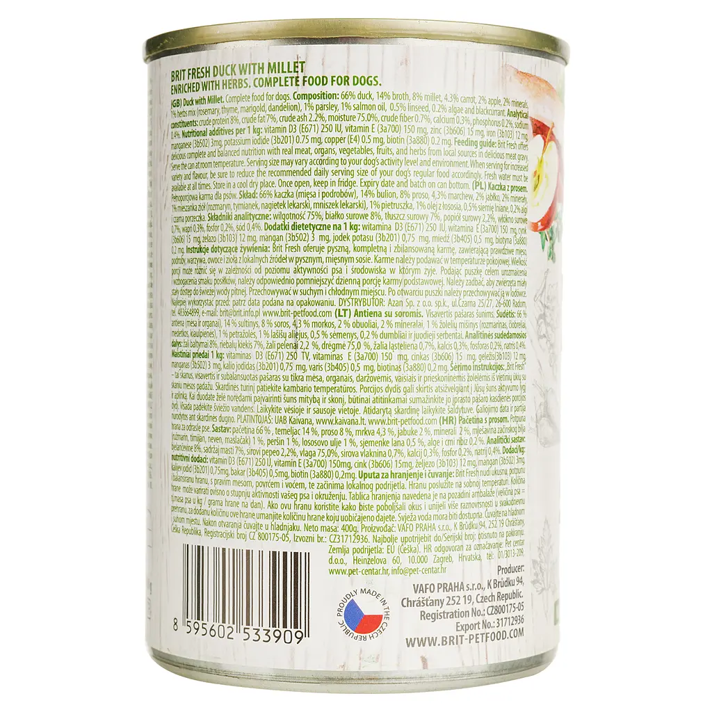 Вологий корм для дорослих собак всіх порід Brit Fresh Duck & Millet з качкою і пшоном 400 г - фото 5